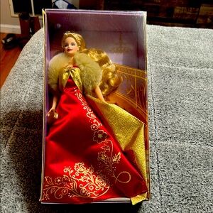 Elegant Red and Gold Doll with Fur Shawl